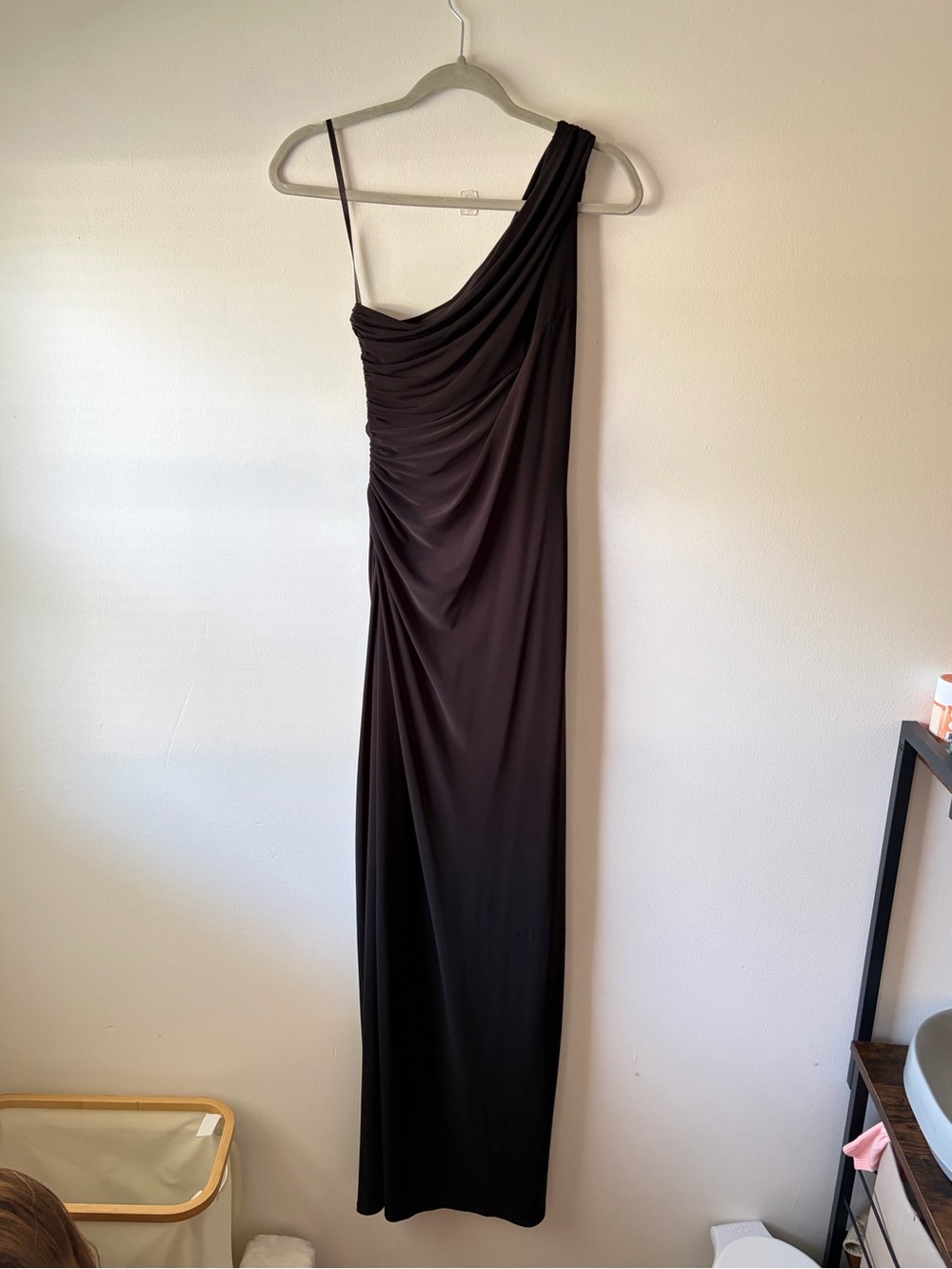 Lauren Ralph Lauren Black One-Shoulder Evening Gown with Rhinestone Brooch - Picture 3 of 5